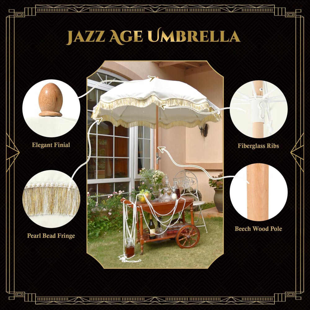 Yescom Jazz Age Fringe Umbrella Tilt Market Umbrella Beige Tassel JZ6-01 Image