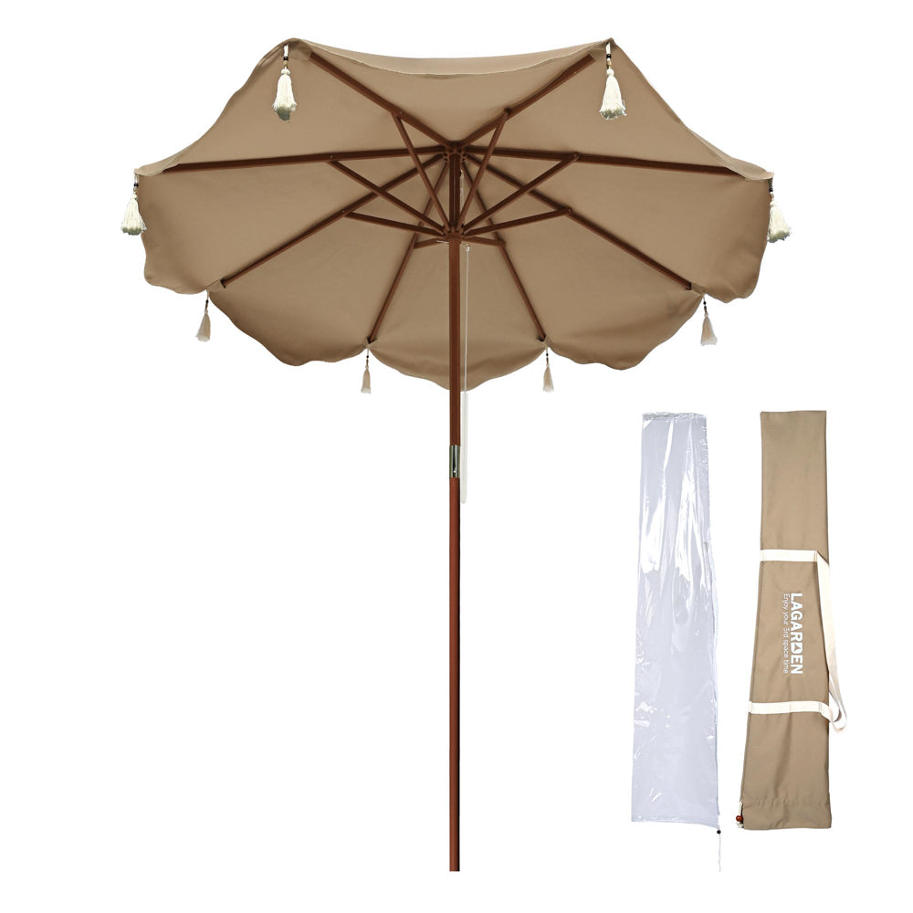 Yescom Boho Fringe Umbrella Wood Market Umbrella Image