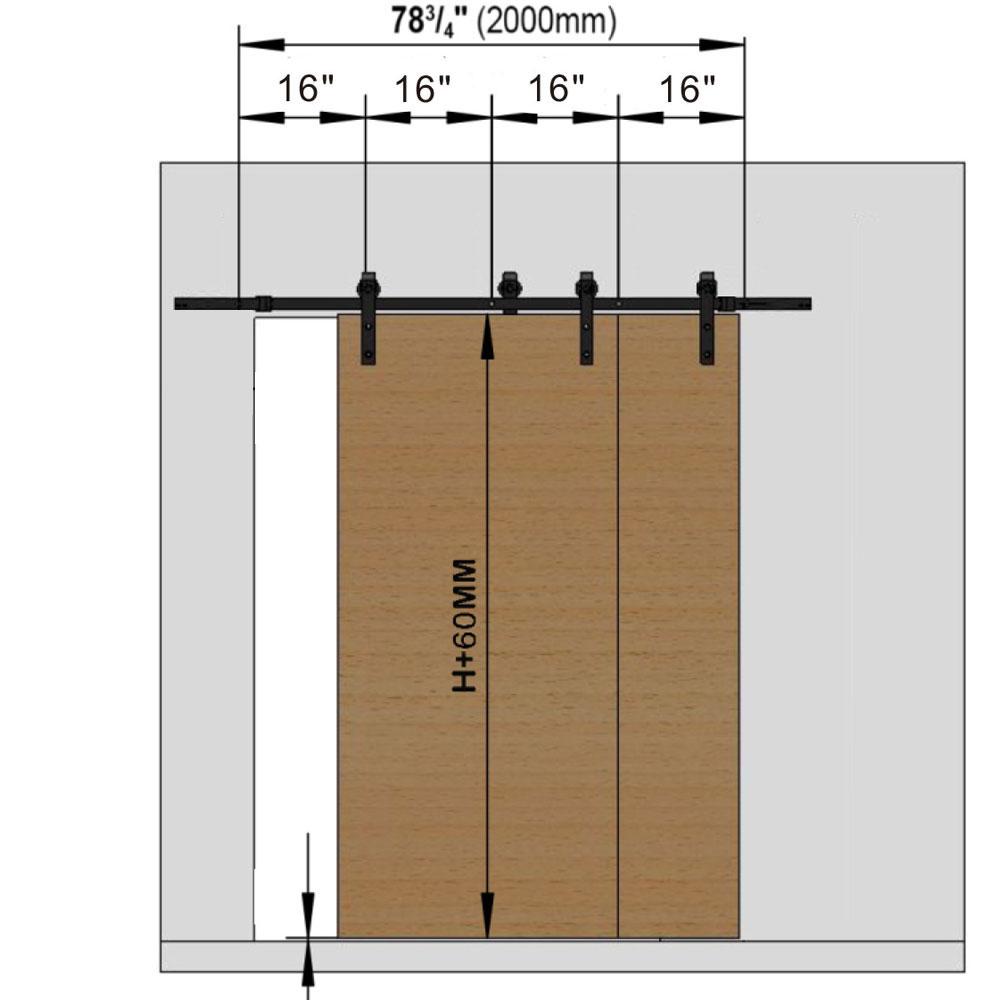 Yescom 6.6 ft Bypass Sliding Barn Hardware Single Track Kit 2-Doors Image