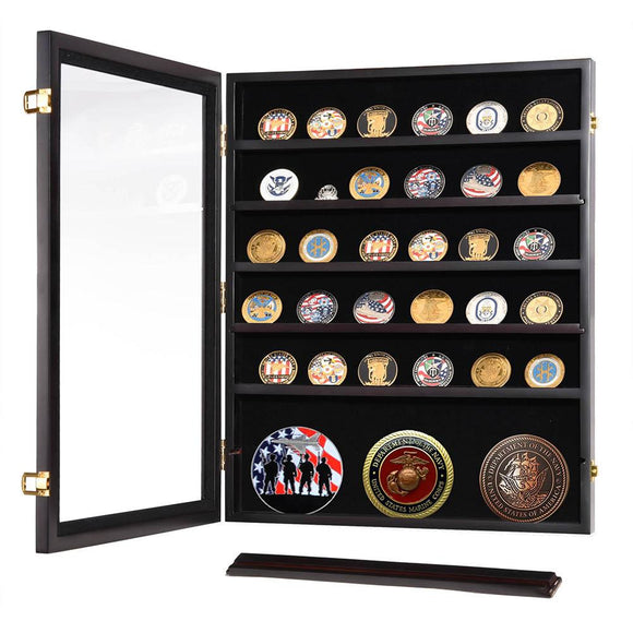 Yescom Badge Shadow Box Coin Display Cabinet w/ Shelves Image