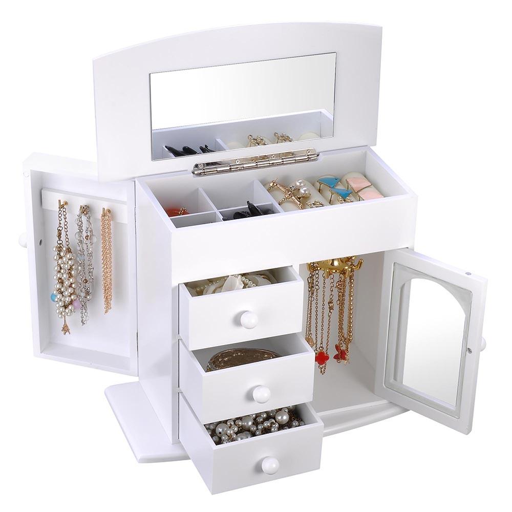Yescom Jewelry Organizer Box with Mirror Necklace Earring Hook Color Opt, White Image