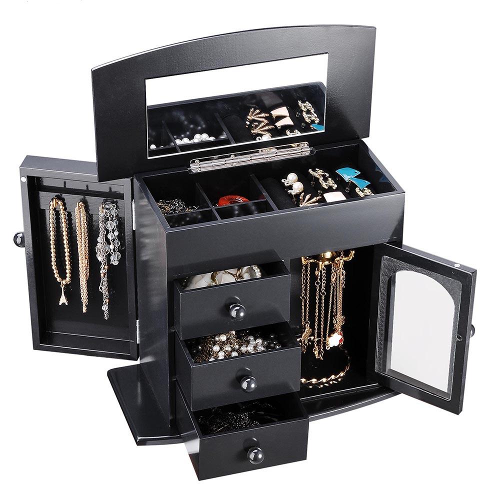 Yescom Jewelry Organizer Box with Mirror Necklace Earring Hook Color Opt, Black Image