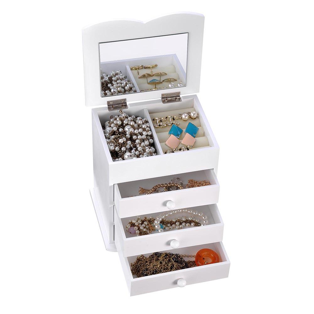 Yescom Jewelry Organizer Box with Mirror Ring Bracelet Necklace, White Image