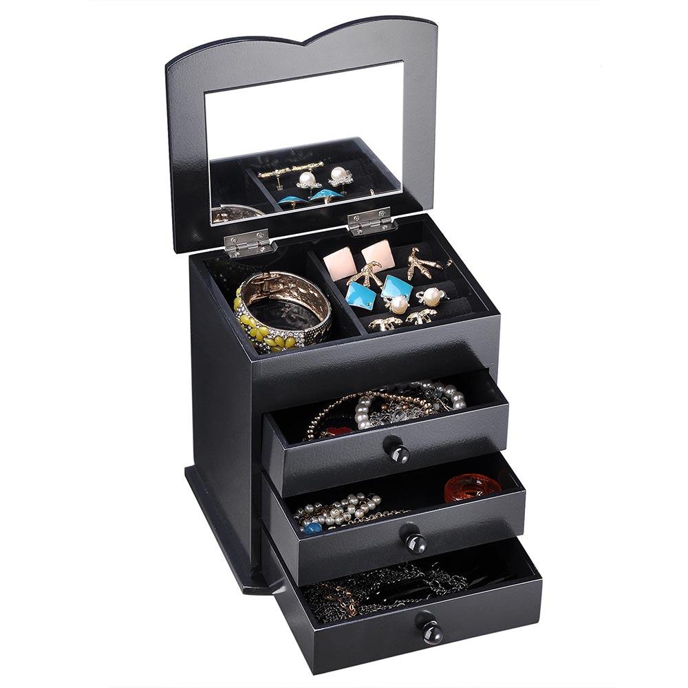 Yescom Jewelry Organizer Box with Mirror Ring Bracelet Necklace, Black Image