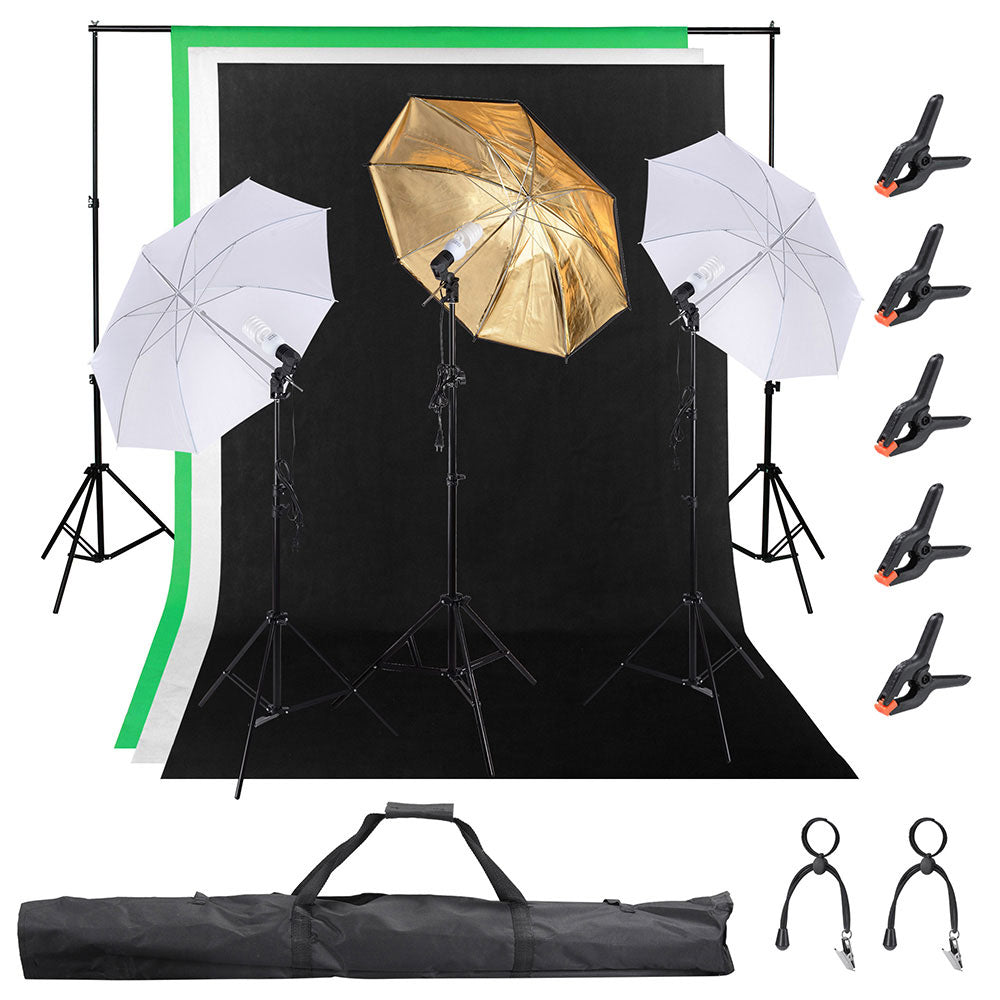 3 Point 33" Umbrella Studio Lighting Kit with Backdrops