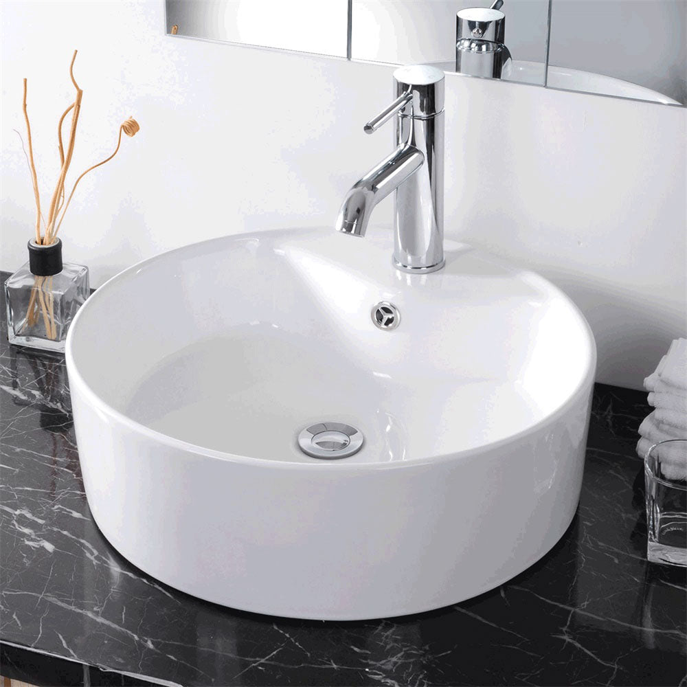 Aquaterior 18-1/4" Round Porcelain Bathroom Sink Overflow w/ Drain
